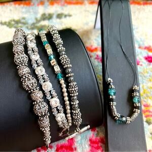 Silver and Blue Beaded Jewelry Set Luke 12:19